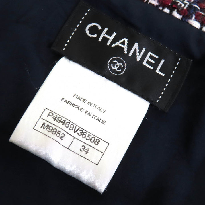 美品△CHANEL シャネル P49469 モヘア・アルパカ混 ダラスココマークボタン ミックスツイード ジャケット 赤 紺 黒 白 34 レディース