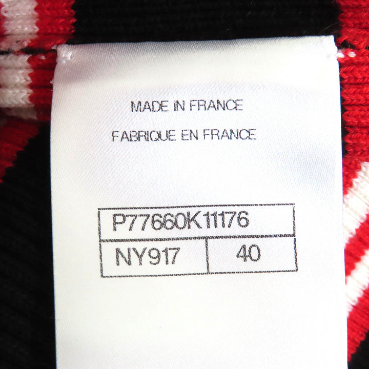 極美品△CHANEL シャネル P77660 コットン カシミヤ ココマークパーツ ボーダー柄 リブタンクトップ ブラック レッド ホワイト 40 仏製