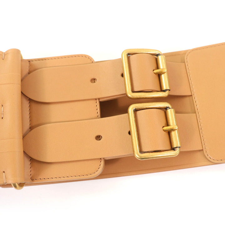 極美品☆Christian Dior クリスチャンディオール B0098CMIV D-WAIST マキシ レザー ダブルゴールドバックル ベルト ブラウン 70