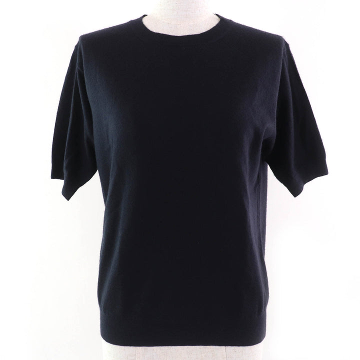 美品△PRADA プラダ 2023年製 P24D2Q カシミヤ100％ クルーネック 半袖 ニット セーター ネイビー36 イタリア製 　正規品 定価291500円