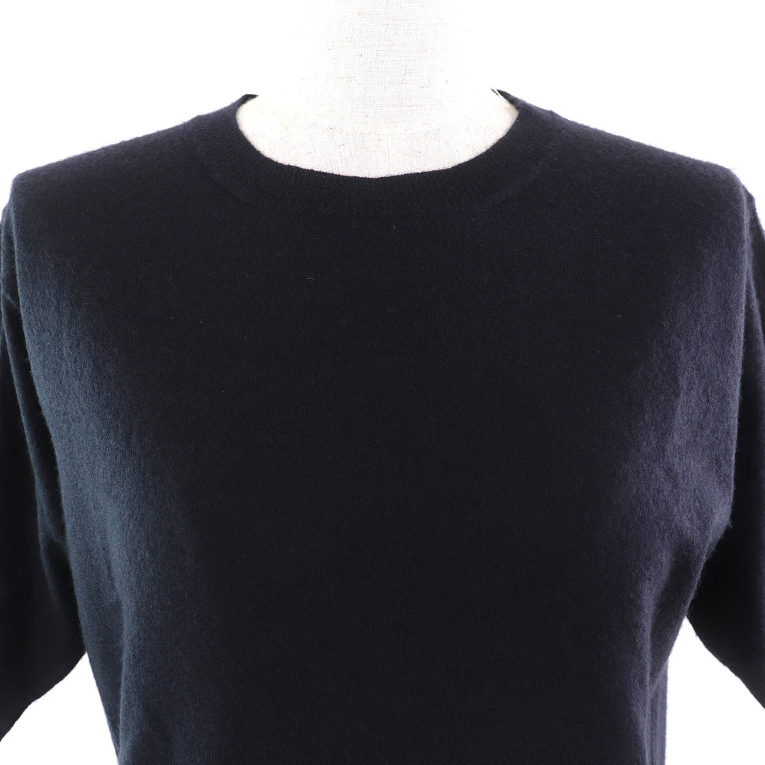 美品△PRADA プラダ 2023年製 P24D2Q カシミヤ100％ クルーネック 半袖 ニット セーター ネイビー36 イタリア製 　正規品 定価291500円
