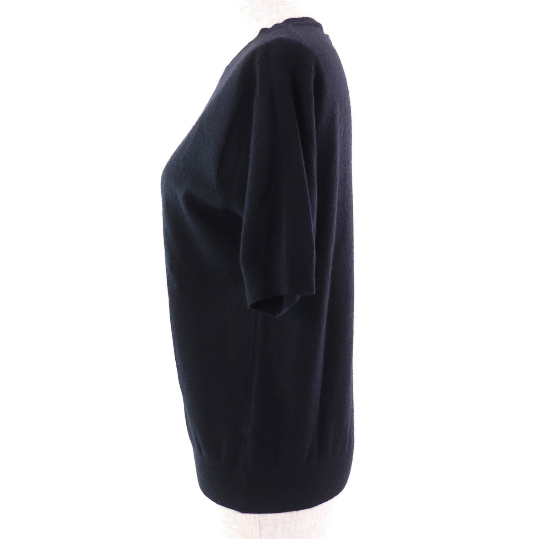 美品△PRADA プラダ 2023年製 P24D2Q カシミヤ100％ クルーネック 半袖 ニット セーター ネイビー36 イタリア製 　正規品 定価291500円
