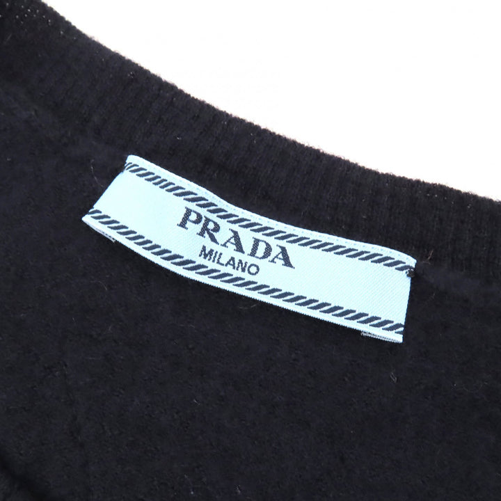 美品△PRADA プラダ 2023年製 P24D2Q カシミヤ100％ クルーネック 半袖 ニット セーター ネイビー36 イタリア製 　正規品 定価291500円