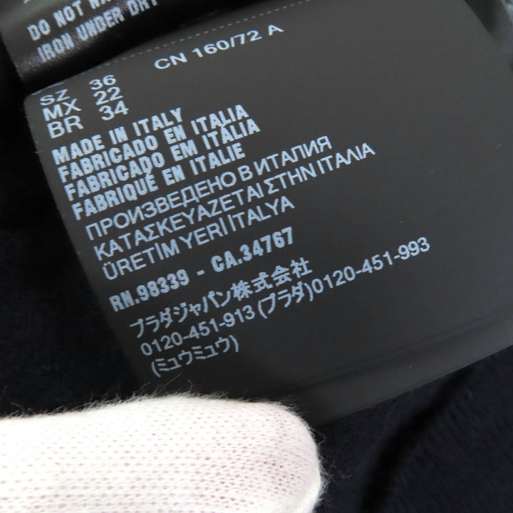 美品△PRADA プラダ 2023年製 P24D2Q カシミヤ100％ クルーネック 半袖 ニット セーター ネイビー36 イタリア製 　正規品 定価291500円