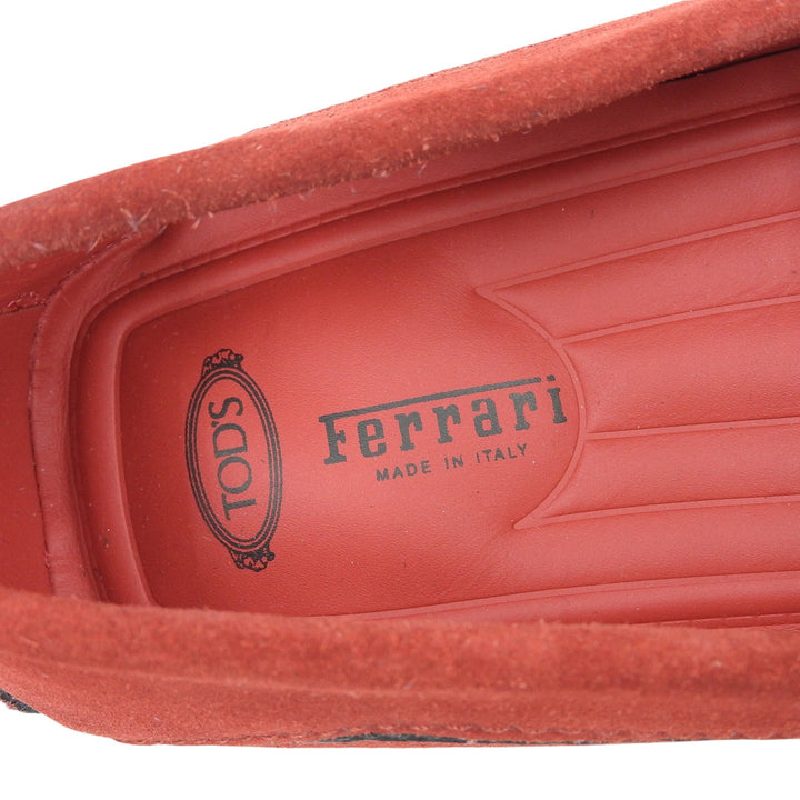 極美品▲TODS Ferrari トッズ フェラーリ スウェードレザー ドライビングシューズ レッド シルバー金具 5.5 箱・保存袋付 伊製 メンズ