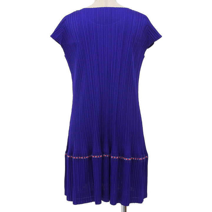 極美品▲PLEATS PLEASE プリーツプリーズ イッセイミヤケ PP03-JT576 半袖 ミニワンピース チュニック 青系 4 日本製 正規品 レディース