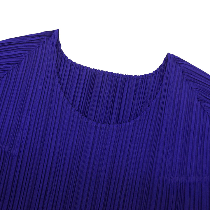 極美品▲PLEATS PLEASE プリーツプリーズ イッセイミヤケ PP03-JT576 半袖 ミニワンピース チュニック 青系 4 日本製 正規品 レディース