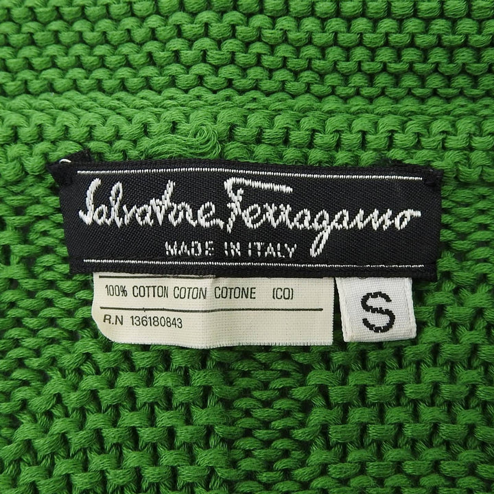 美品▲Salvatore Ferragamo サルヴァトーレフェラガモ コットン100％ ガンチーニ 織柄 カーディガン グリーン S レディース