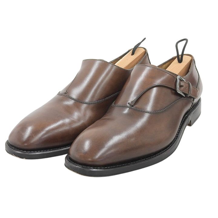 美品▲Salvatore Ferragamo サルヴァトーレフェラガモ TRAMEZZA モンクストラップ レザーシューズ ブラウン 7 イタリア製 メンズ