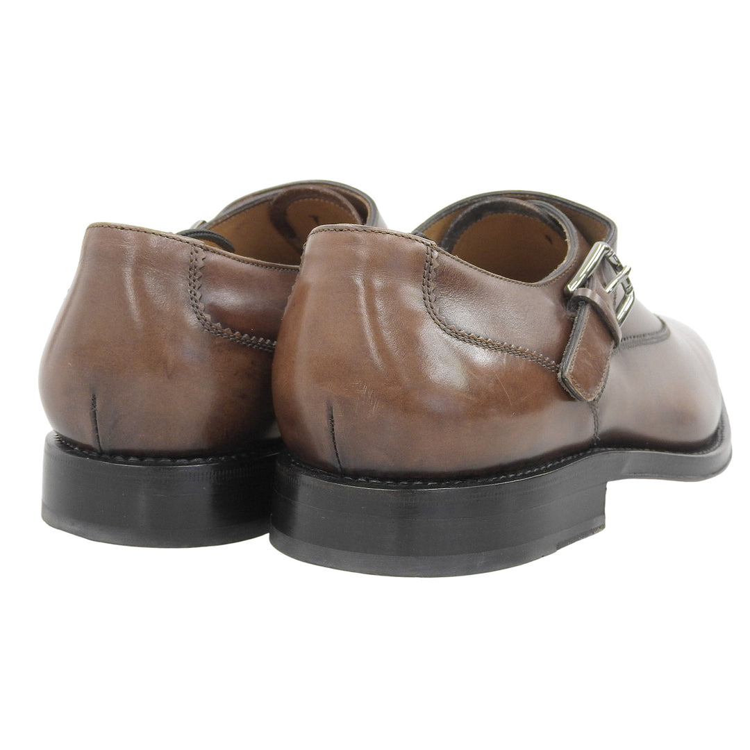 美品▲Salvatore Ferragamo サルヴァトーレフェラガモ TRAMEZZA モンクストラップ レザーシューズ ブラウン 7 イタリア製 メンズ