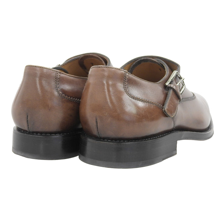 美品▲Salvatore Ferragamo サルヴァトーレフェラガモ TRAMEZZA モンクストラップ レザーシューズ ブラウン 7 イタリア製 メンズ