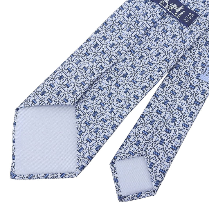 極美品▲HERMES エルメス 5560 MA クラヴァット シルク100％ シェーヌダンクル 総柄 ネクタイ ブルー 箱付き フランス製 メンズ