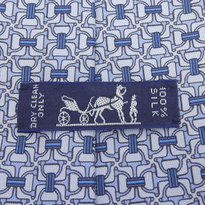 極美品▲HERMES エルメス 5560 MA クラヴァット シルク100％ シェーヌダンクル 総柄 ネクタイ ブルー 箱付き フランス製 メンズ
