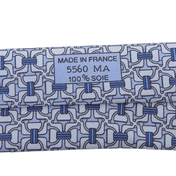 極美品▲HERMES エルメス 5560 MA クラヴァット シルク100％ シェーヌダンクル 総柄 ネクタイ ブルー 箱付き フランス製 メンズ
