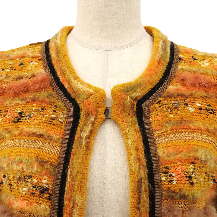 美品▲LEONARD FASHION レオナール ファッション 0347762 ミンク使い 長袖 カーディガン オレンジ L 日本製 正規品 レディース