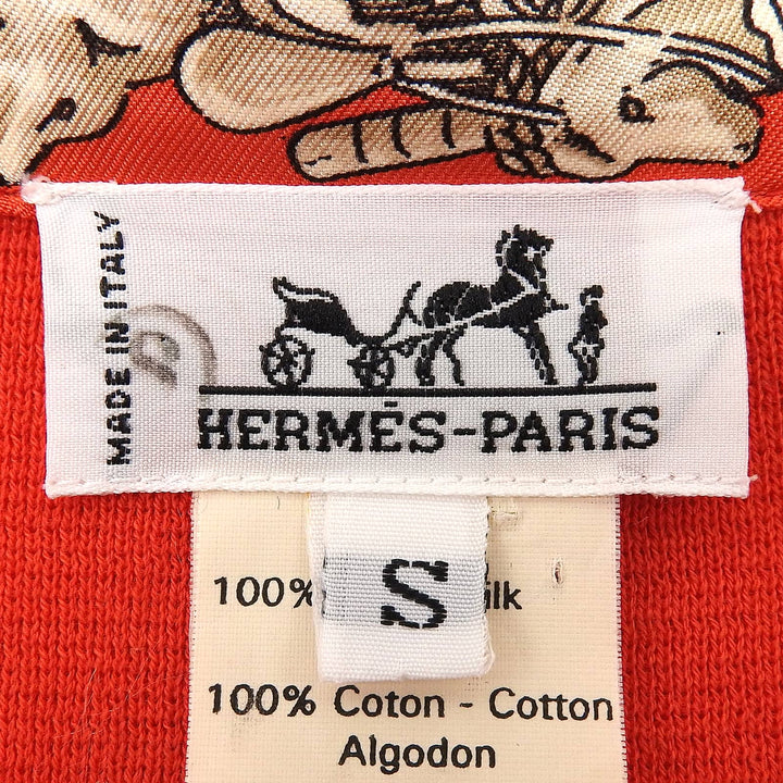 美品▲HERMES エルメス ヴィンテージ シルク コットン ツイルレーヌ ステッキ柄 シェルボタン 長袖シャツ レッド S 伊製 レディース