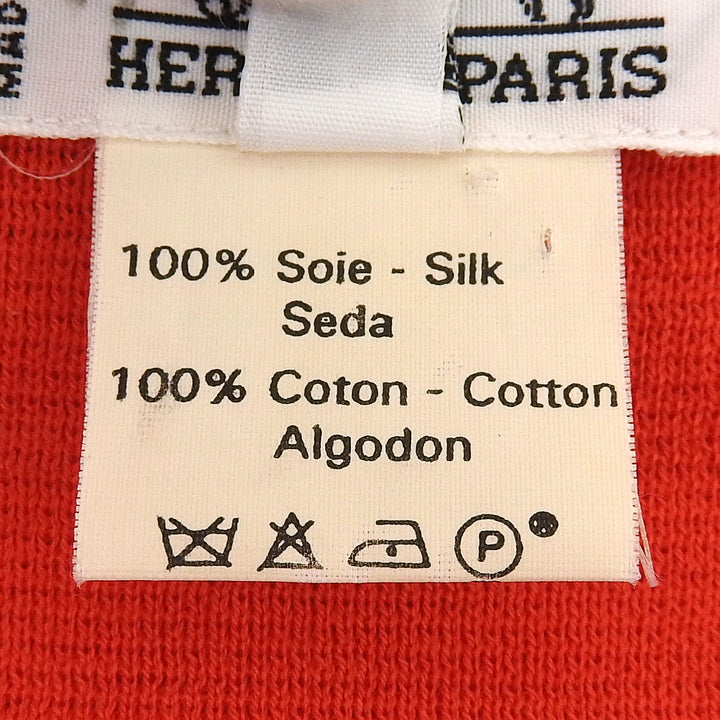 美品▲HERMES エルメス ヴィンテージ シルク コットン ツイルレーヌ ステッキ柄 シェルボタン 長袖シャツ レッド S 伊製 レディース