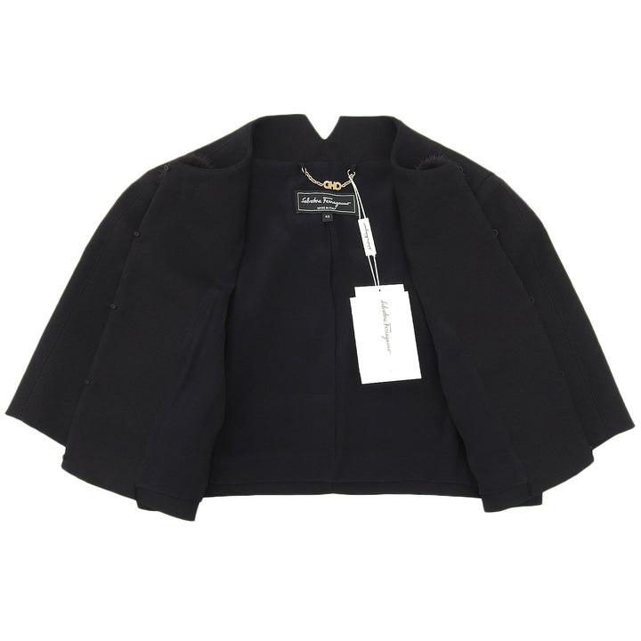 極美品▲Salvatore Ferragamo サルヴァトーレフェラガモ ウール100％ ミンクファー付き ジャケット ブラック 40 伊製 正規品 レディース