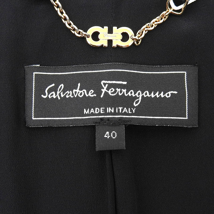 極美品▲Salvatore Ferragamo サルヴァトーレフェラガモ ウール100％ ミンクファー付き ジャケット ブラック 40 伊製 正規品 レディース