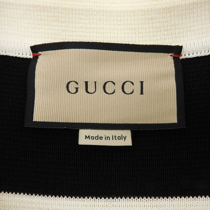 極美品▲GUCCI グッチ 22SS 731592 ロゴワッペン付 ボーダー柄 2WAY 袖ZIP付き ニット ワンピース ブラック ホワイト XS 正規品