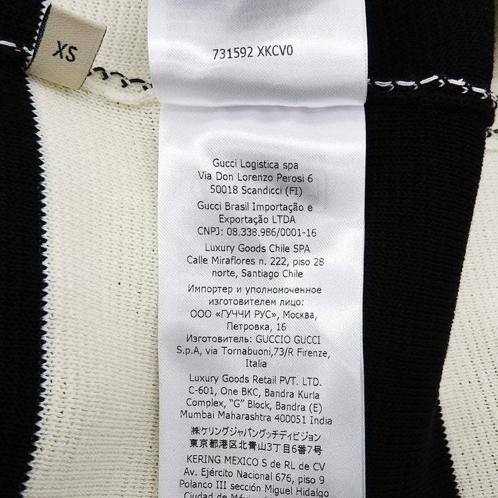 極美品▲GUCCI グッチ 22SS 731592 ロゴワッペン付 ボーダー柄 2WAY 袖ZIP付き ニット ワンピース ブラック ホワイト XS 正規品