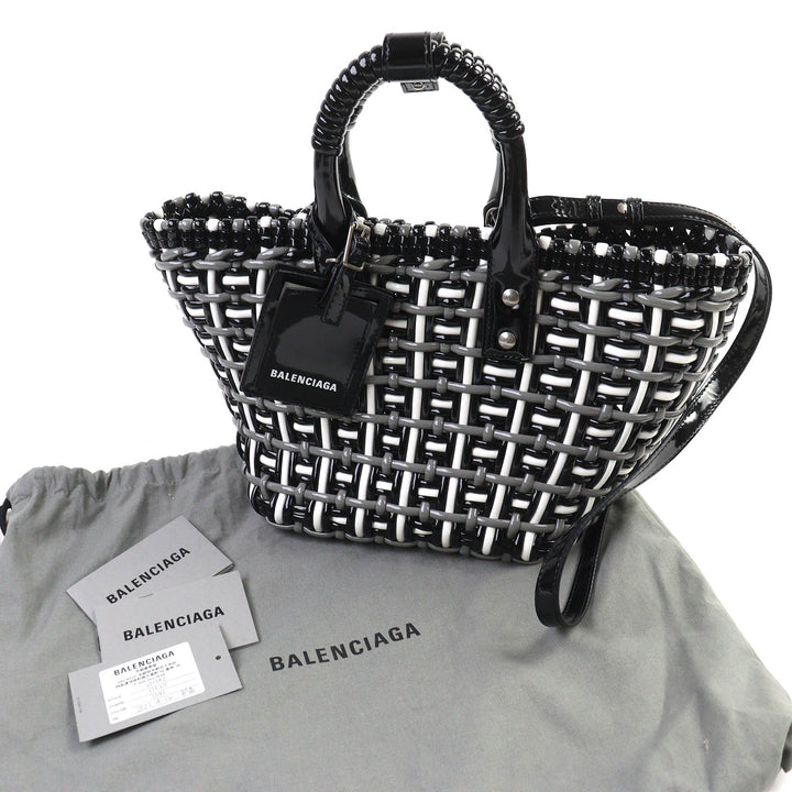 極美品△BALENCIAGA バレンシアガ 671342 ビストロ バスケットバッグ XS エナメル 2WAY ハンドバッグ ショルダーバッグ 保存袋付き 伊製