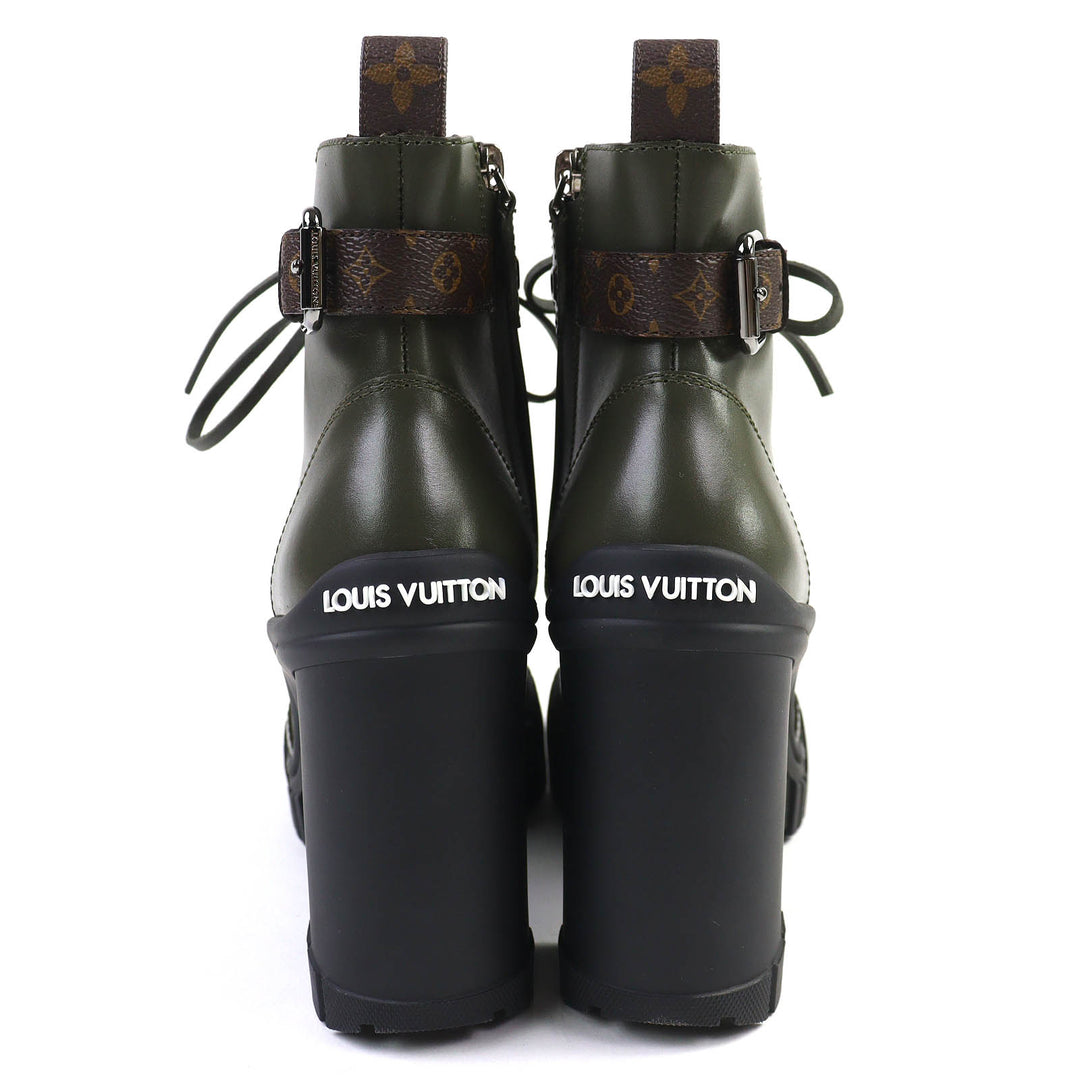 極美品△LOUIS VUITTON ルイヴィトン 2024年 1ADAQI ルビーライン レースアップ ショートブーツ アンクルブーツ カーキ 37 定価266200円