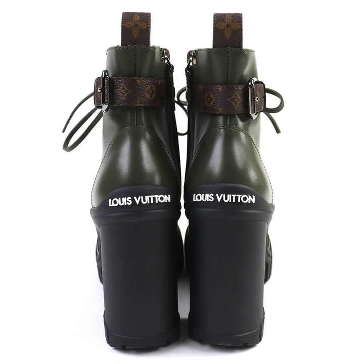極美品△LOUIS VUITTON ルイヴィトン 2024年 1ADAQI ルビーライン レースアップ ショートブーツ アンクルブーツ カーキ 37 定価266200円