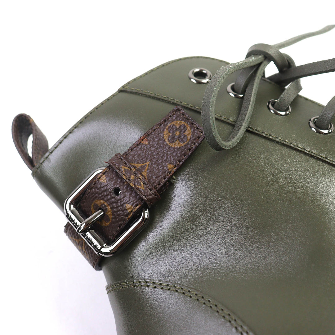 極美品△LOUIS VUITTON ルイヴィトン 2024年 1ADAQI ルビーライン レースアップ ショートブーツ アンクルブーツ カーキ 37 定価266200円