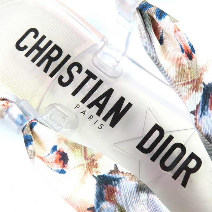 未使用品△Christian Dior クリスチャンディオール KCQ193SLKS16V KALEIDORSCOPIC フラワーシルクリボン付き ラバー ビーチサンダル 37
