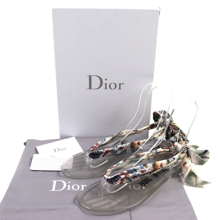 未使用品△Christian Dior クリスチャンディオール KCQ193SLKS16V KALEIDORSCOPIC フラワーシルクリボン付き ラバー ビーチサンダル 37