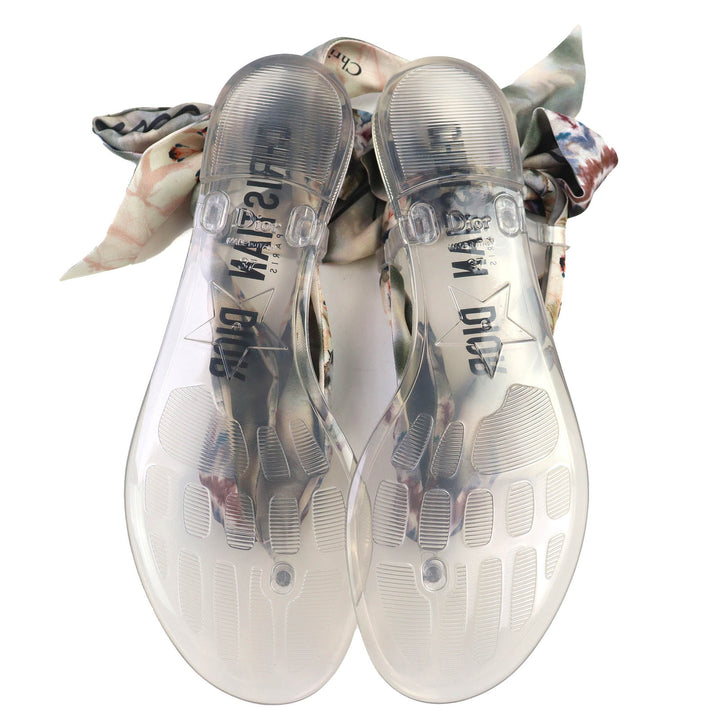 未使用品△Christian Dior クリスチャンディオール KCQ193SLKS16V KALEIDORSCOPIC フラワーシルクリボン付き ラバー ビーチサンダル 37