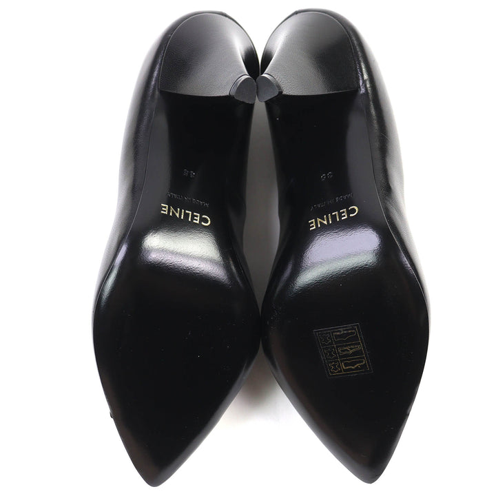 未使用品△CELINE セリーヌ 790810 メタルトゥ レザー パンプス ブラック シルバー 35 保存袋付き イタリア製 レディース オススメ◎