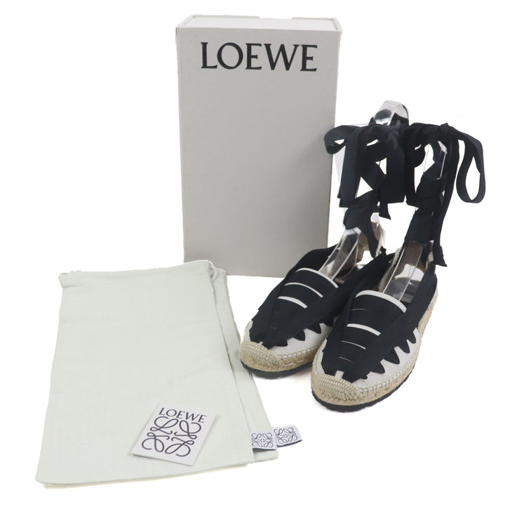 未使用品▼LOEWE ロエベ 731911 エスパドリーユ レースアップシューズ サンダル ベージュ ブラック 43 箱・保存袋付き スペイン製 メンズ
