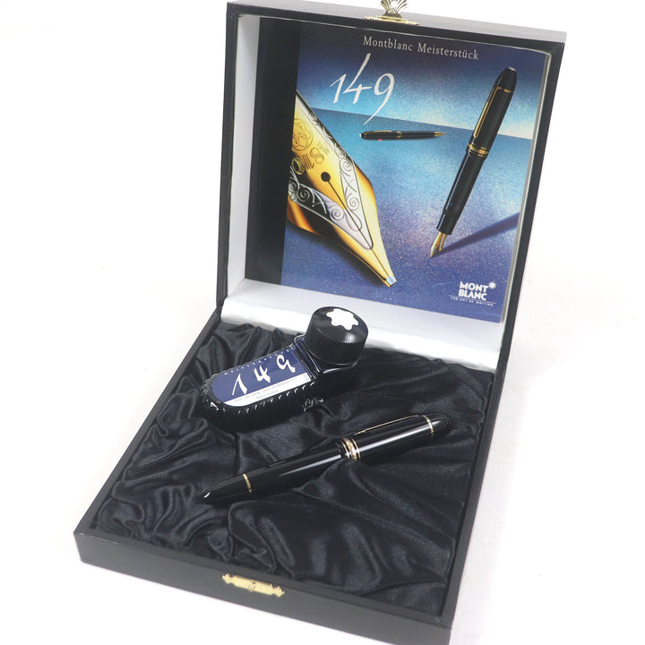 極美品□MONTBLANC モンブラン マイスターシュテュック 149 ペン先18K Fニブ キャップ式 万年筆 ブラック ゴールド 箱付き ドイツ製
