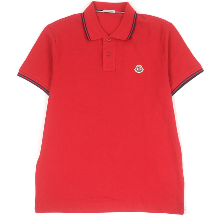 未使用品□MONCLER モンクレール MAGLIA POLO MANICACORTA ロゴワッペン付き ショートスリーブ 半袖ポロシャツ レッド S 正規品 メンズ