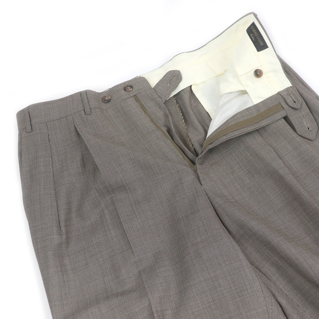 極美品□Corneliani コルネリアーニ 総柄 Super130s バージンウール100％ シングルスーツ セットアップ ブラウン 52 イタリア製 メンズ