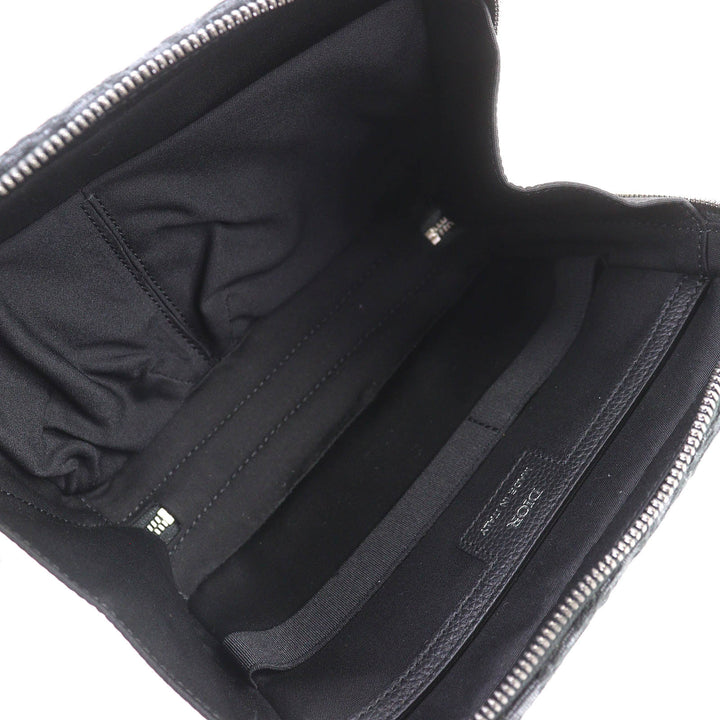 未使用品△DIOR ディオール キャンバス ロゴ金具 レザー使い オブリーク キャンバス ラウンドジップ ポーチ ブラック系 箱・袋付 伊製