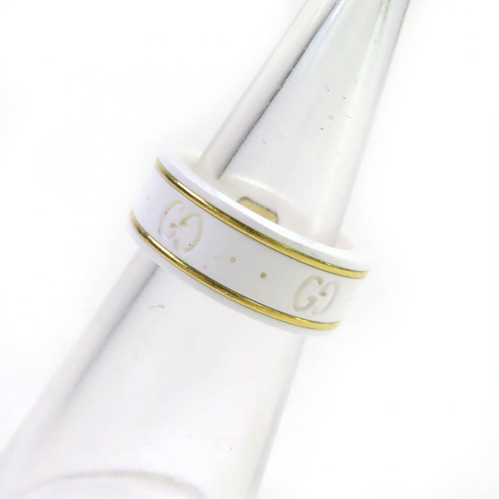 極美品△GUCCI グッチ セラミック K18 アイコンリング GGリング 指輪 ホワイト ゴールド 日本サイズ約8号相当 ケース付き 伊製 重量4.5g