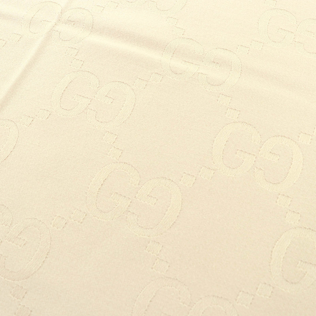 極美品△GUCCI グッチ 795551 ウール シルク GGジャガード フリンジ 大判 ショール ブランケット ライトベージュ 正規品 定価162800円