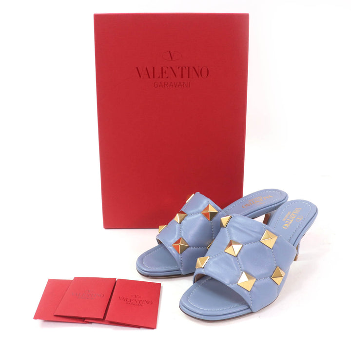 未使用品☆Valentino Garavani ヴァレンティノガラヴァーニ WW2S0BK3 ロックスタッズ レザー サンダル ブルー系 ゴールド金具 36