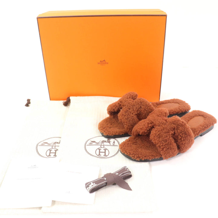 極美品☆HERMES エルメス オラン ムートン ミュール フラット サンダル ブラウン 36 箱・保存袋付き イタリア製 レディース