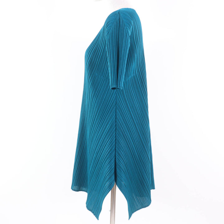 極美品☆PLEATS PLEASE プリーツプリーズ イッセイミヤケ PP73-JT143 変形デザイン 半袖 ワンピース ブルー系 3 正規品 レディース