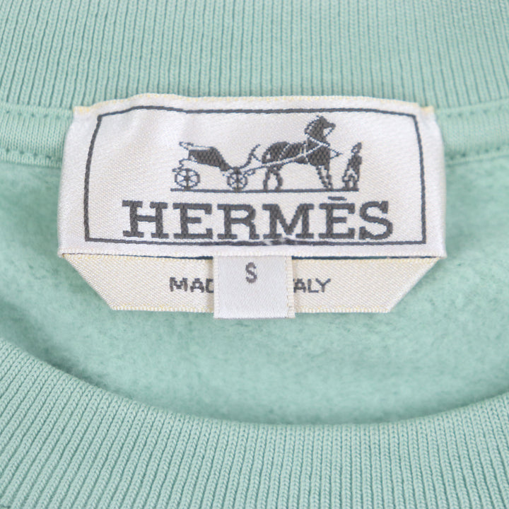 極美品▼HERMES エルメス 23AW レザー使い エトリエ クルーネック プルオーバー 裏起毛 スウェット グリーン S イタリア製 正規品 メンズ
