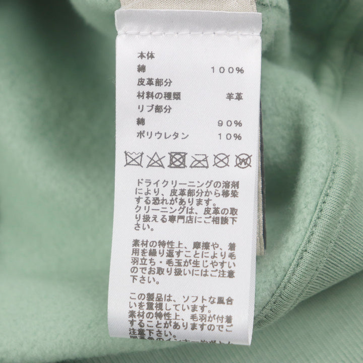 極美品▼HERMES エルメス 23AW レザー使い エトリエ クルーネック プルオーバー 裏起毛 スウェット グリーン S イタリア製 正規品 メンズ