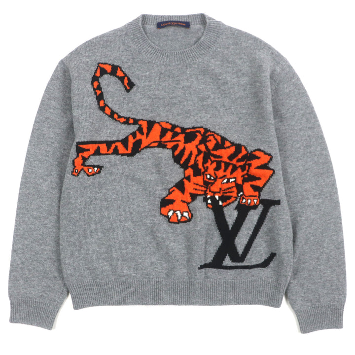 美品▼LOUIS VUITTON ルイヴィトン 22SS タイガーインタルシア ウール100% Amen Break クルーネック ニットセーター S 正規品 メンズ