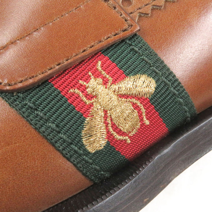 美品□GUCCI グッチ 450990 レザー Bee刺繍 ウェブライン コインローファー ペニーローファー ブラウン 9 箱付き イタリア製 メンズ