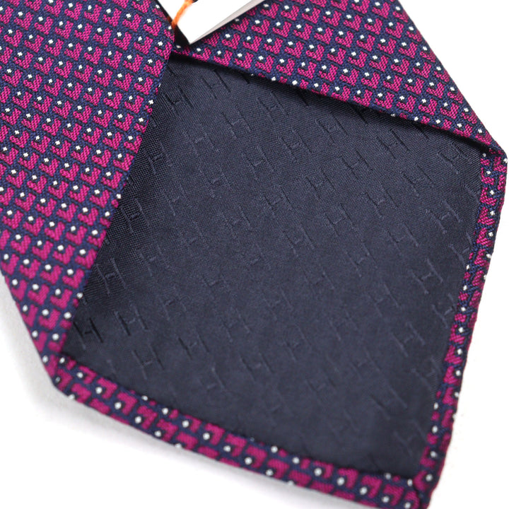 未使用品○HERMES エルメス 659122T CRAVATE クラヴァット シルク100% 総柄 ハート刺繍 裏地Hロゴ ネクタイ パープル系 箱付き メンズ