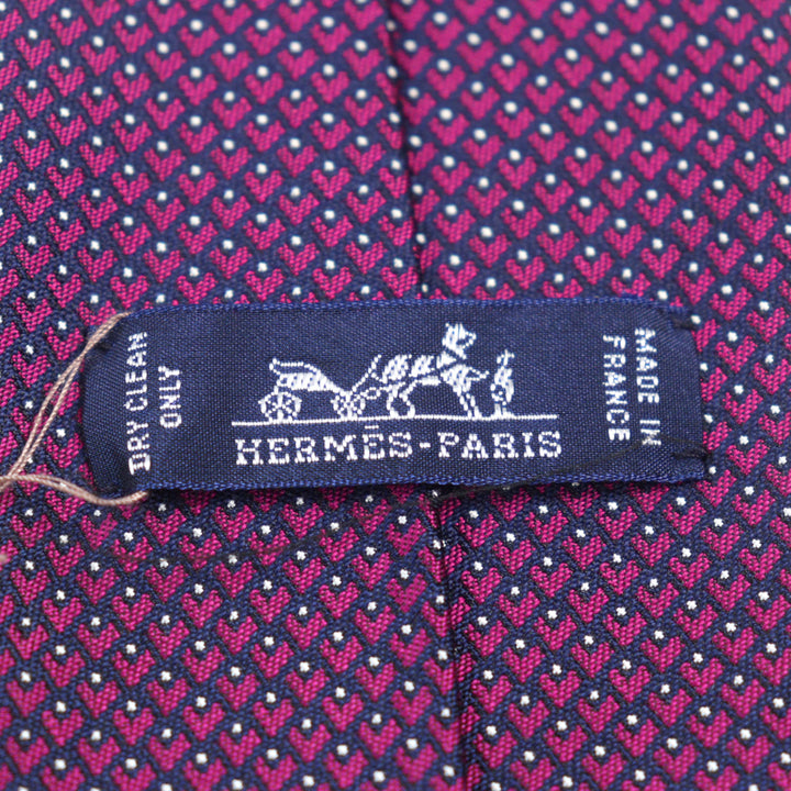 未使用品○HERMES エルメス 659122T CRAVATE クラヴァット シルク100% 総柄 ハート刺繍 裏地Hロゴ ネクタイ パープル系 箱付き メンズ