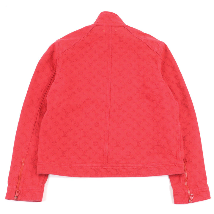 美品○LOUIS VUITTON ルイヴィトン 19AW 1A5PDR モノグラム スタンドカラー ジップアップ ソフトデニムジャケット 52 正規品 メンズ